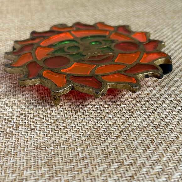 Vintage Sun Face Trivet Suncatcher Enamel Metal Boho Retro Kitchenware - Picture 6 of 7